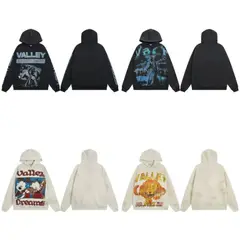 Vintage Cartoon Print Washed Hoodie